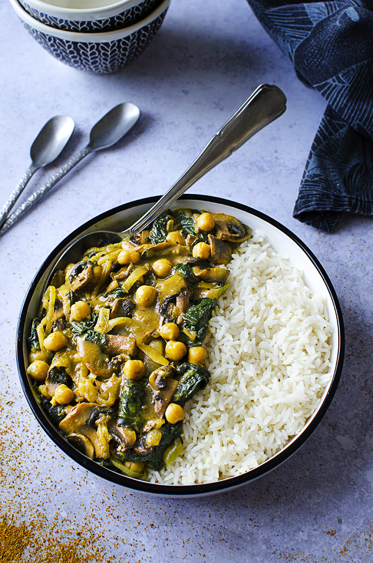 Curry d épinards champignons pois chiches vegan Douce Addiction